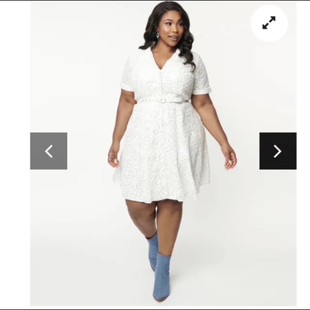 Unique Vintage White Eyelet & Sequin Shirtdress Plus Size 4X  Wedding /Western
